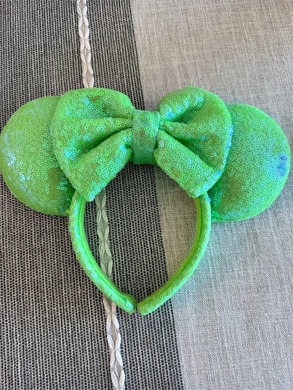 Custom Made Neon Green Sequin Minnie Mouse Ear Headband